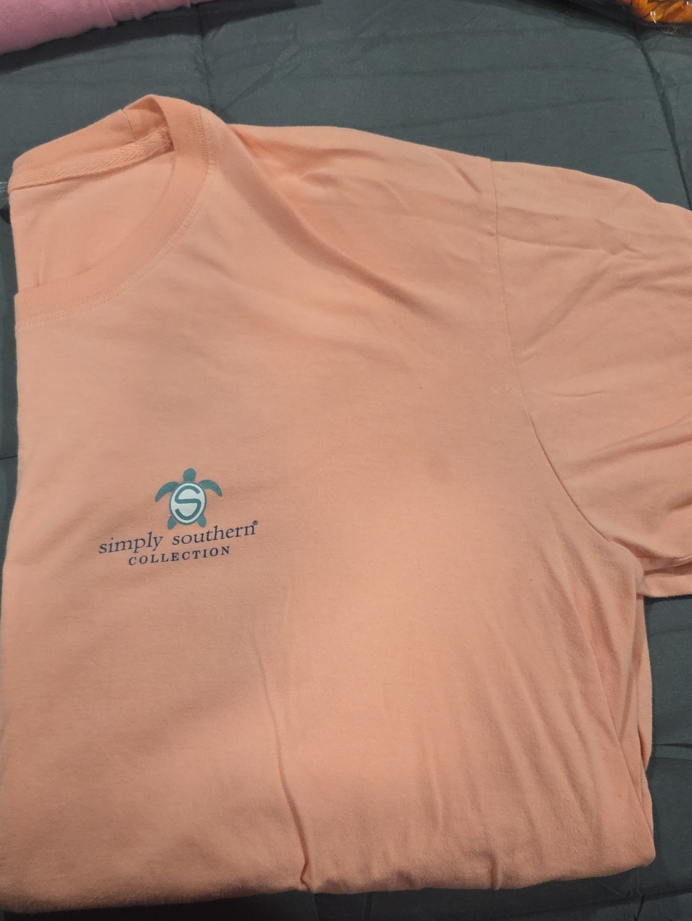 Simply Southern Peach Short Sleeve Tee with Teal Logo